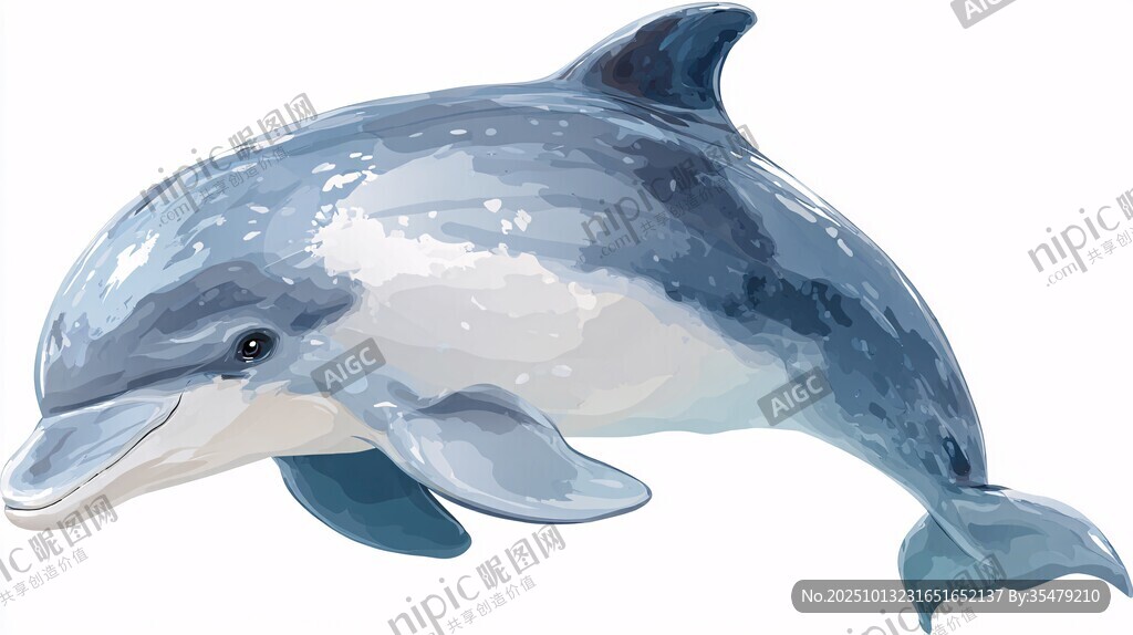 可愛海豚水中暢游插畫