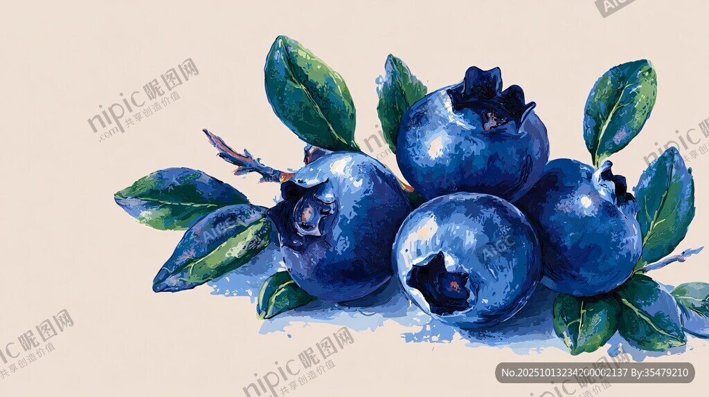 水彩畫中的新鮮藍(lán)莓