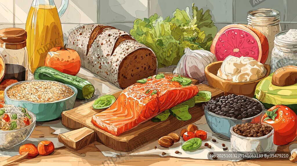 豐盛的健康食材擺滿餐桌