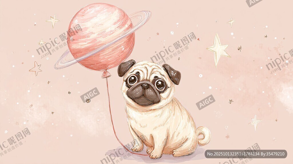 小狗牽行星氣球夢幻畫面