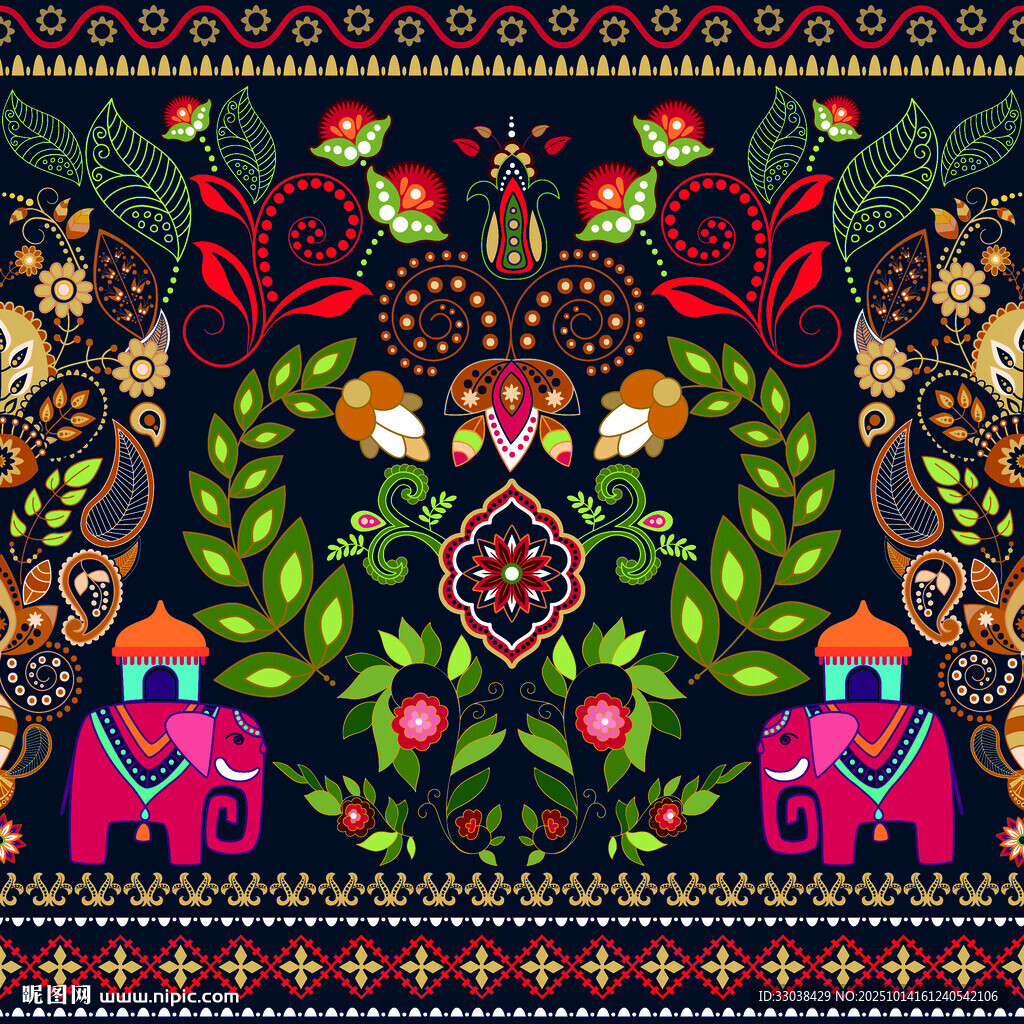 民族風花卉大象圖案裝飾