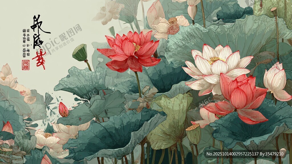 水墨荷花圖