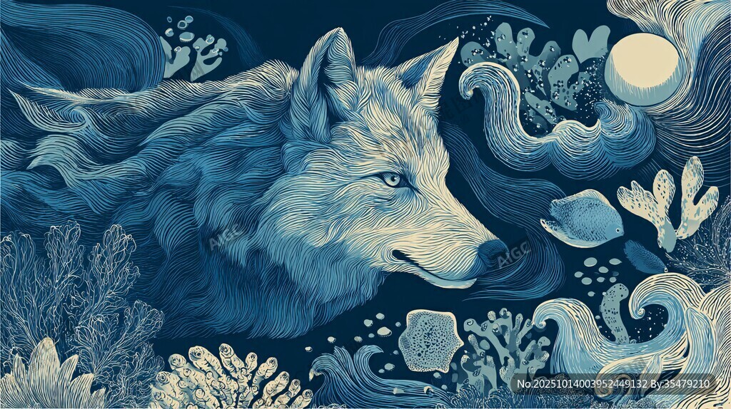 月夜下的孤狼與奇幻海洋