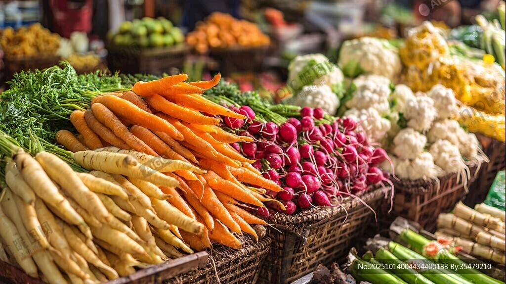 多彩新鮮蔬菜擺滿攤位