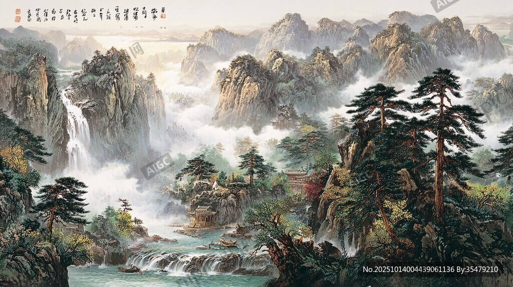 山水國畫之壯麗自然景觀