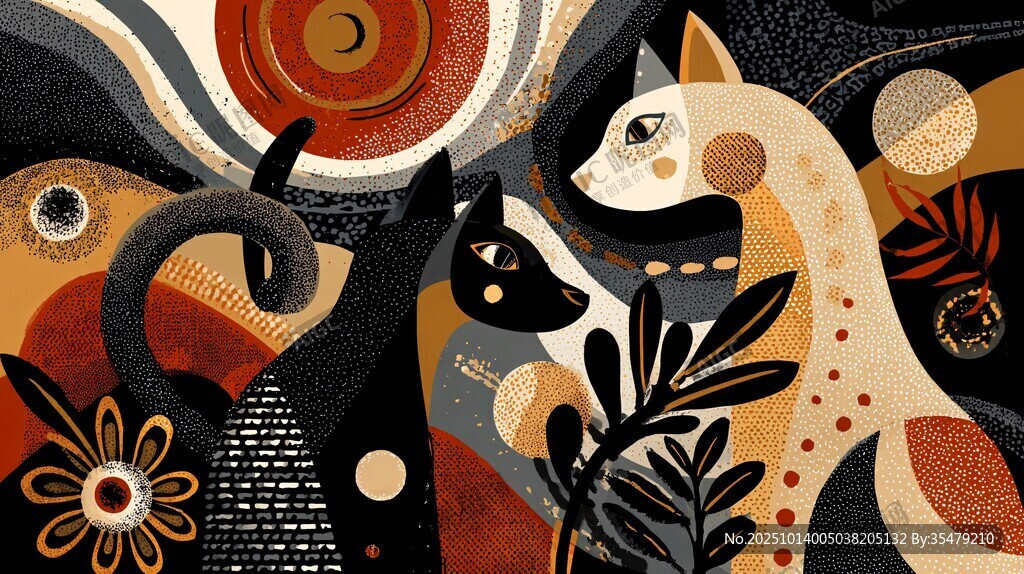 奇幻貓與自然元素插畫(huà)