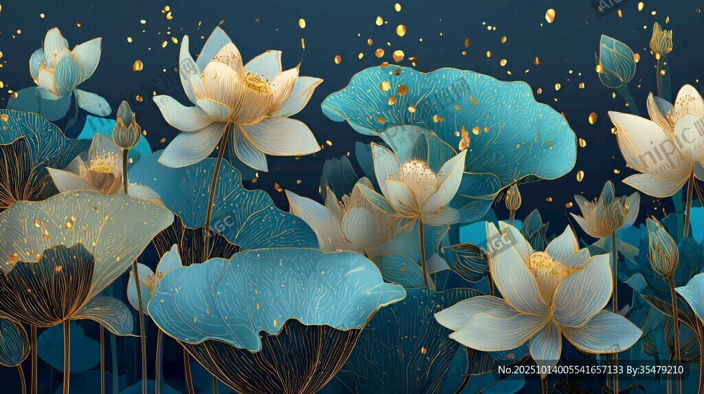 夢(mèng)幻藍(lán)調(diào)荷花綻放之景