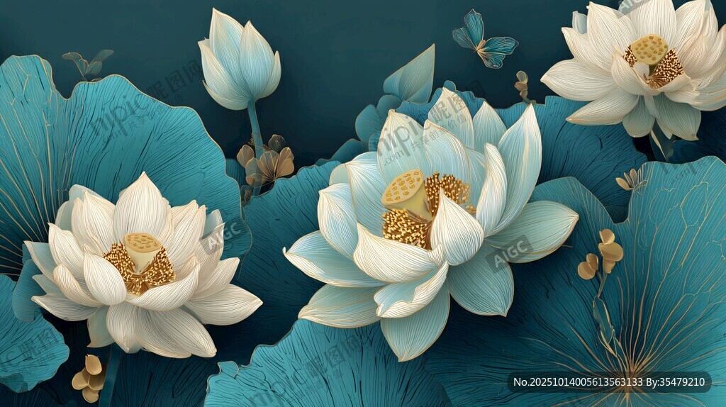 夢(mèng)幻藍(lán)調(diào)荷花與翠綠荷葉