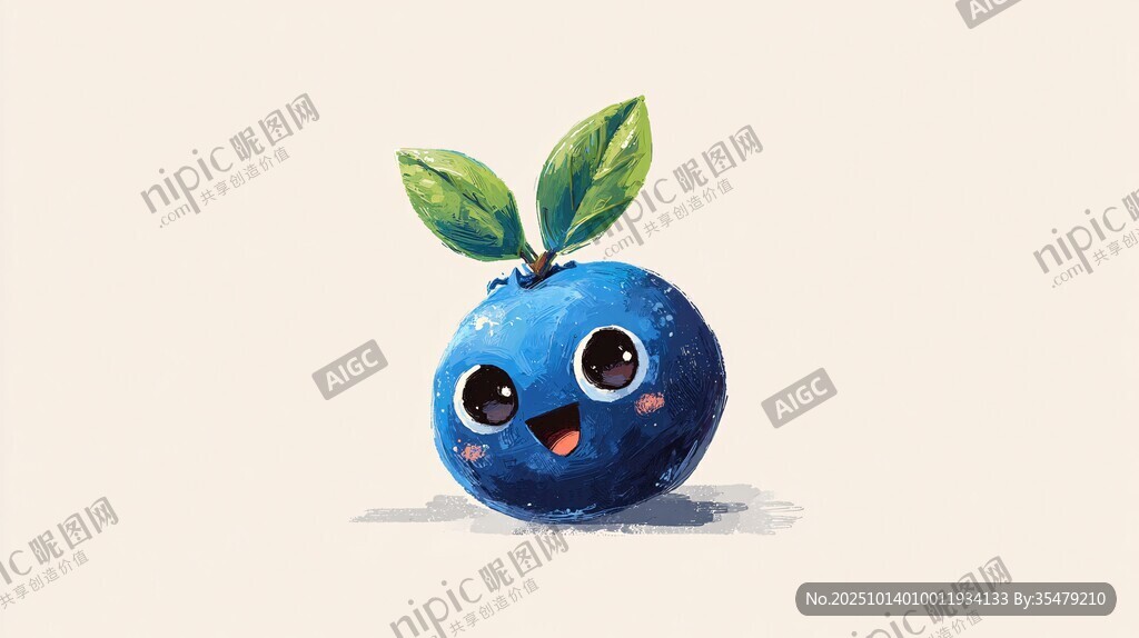 可愛藍色卡通藍莓插畫形象