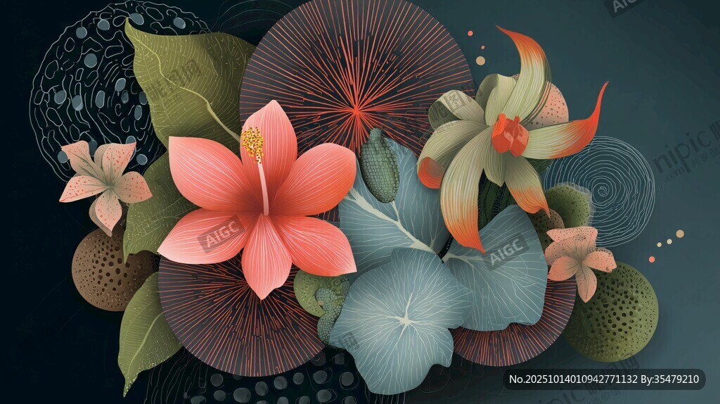 夢(mèng)幻花卉插畫 色彩絢麗