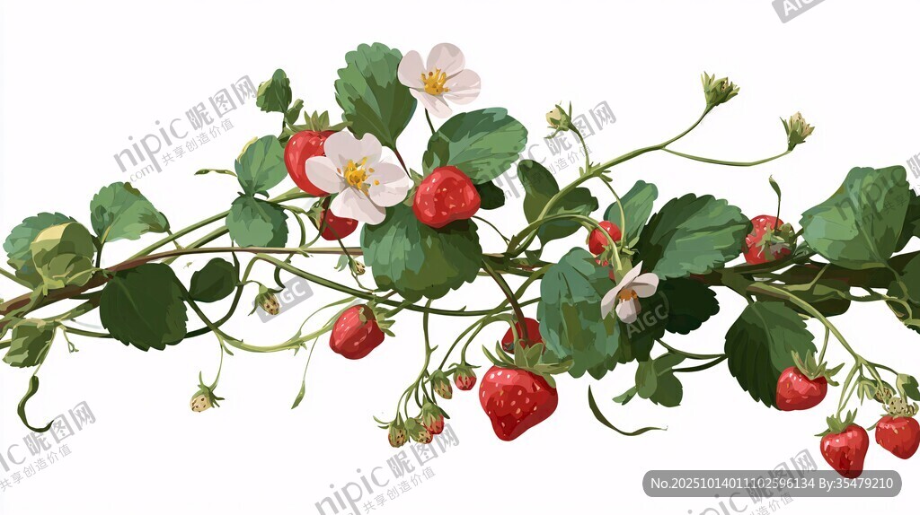 草莓藤蔓花卉插畫
