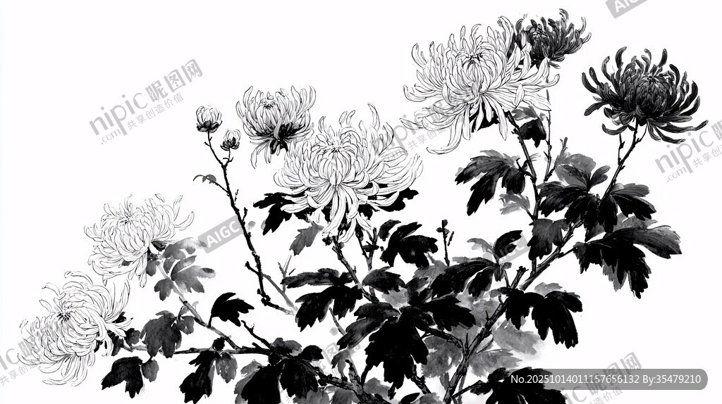 水墨菊花寫意
