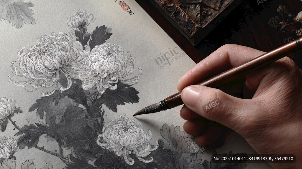 手繪菊花圖 筆觸盡顯神韻
