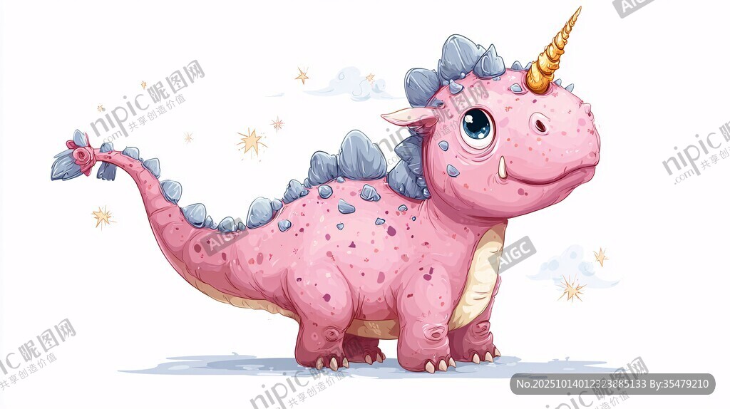 粉色獨角恐龍可愛插畫