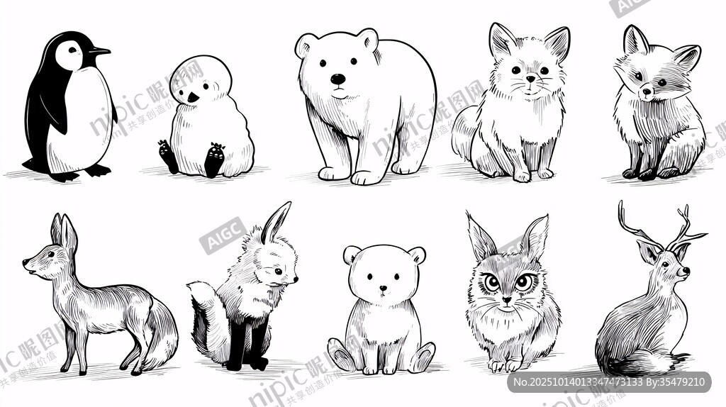 北極南極可愛動物插畫