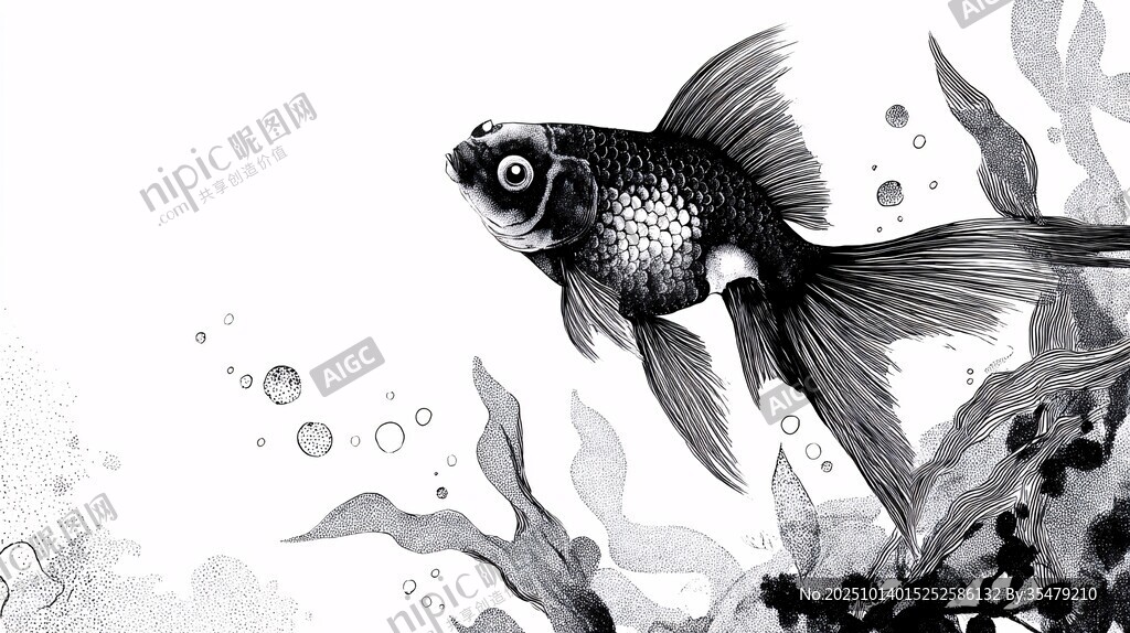 水墨風(fēng)金魚靈動水中游