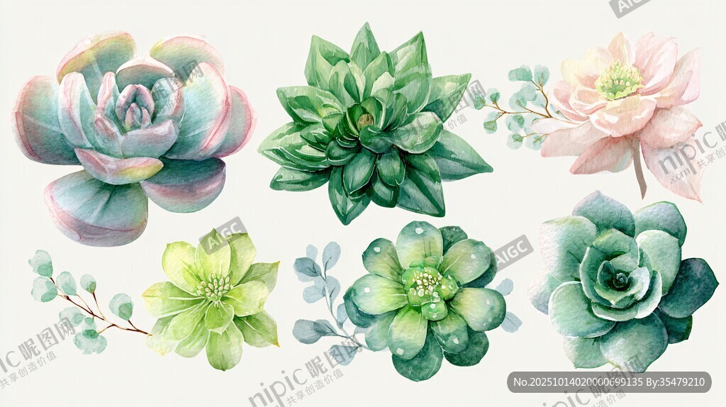 清新水彩風(fēng)多肉植物插畫(huà)