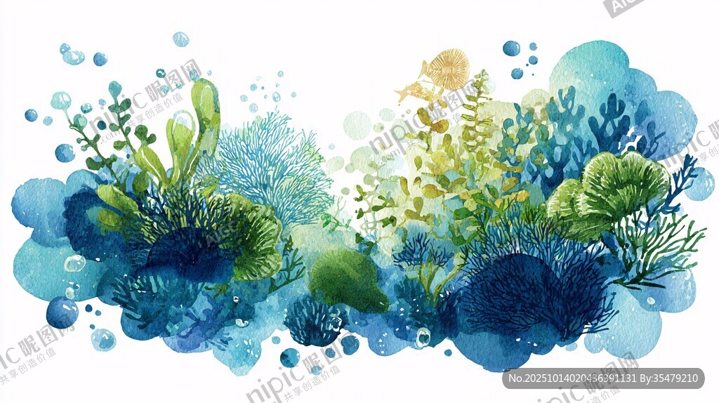 水彩繪夢幻海底植物景觀