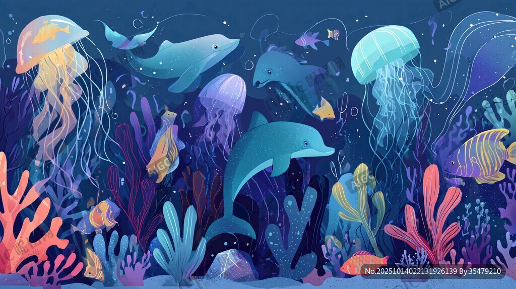 夢(mèng)幻海底世界海洋生物繪景