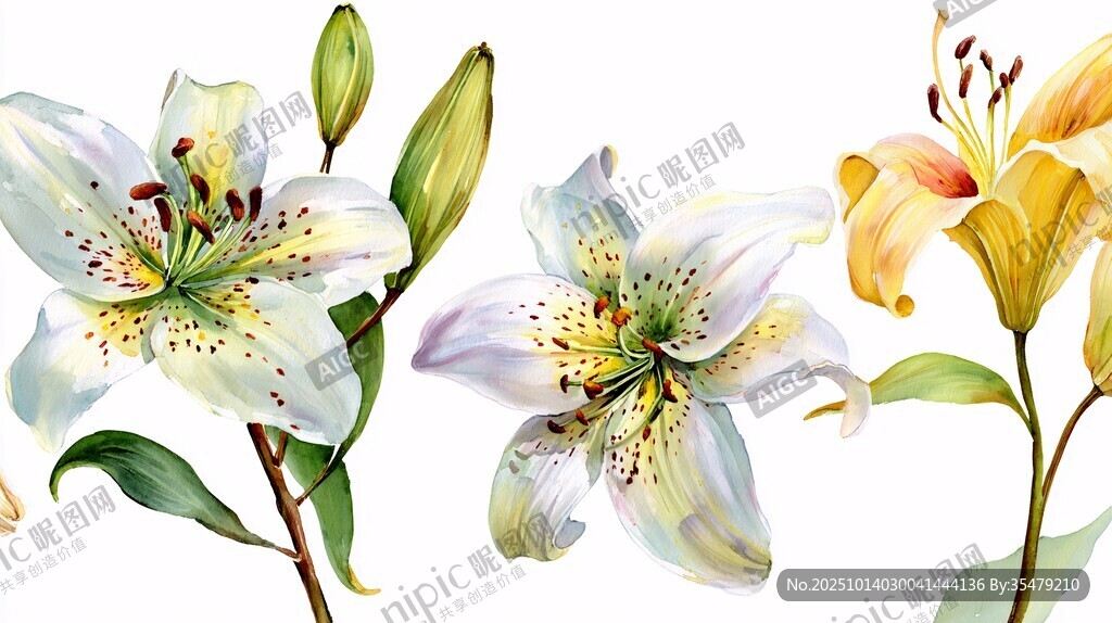 水彩百合花插畫花卉圖案