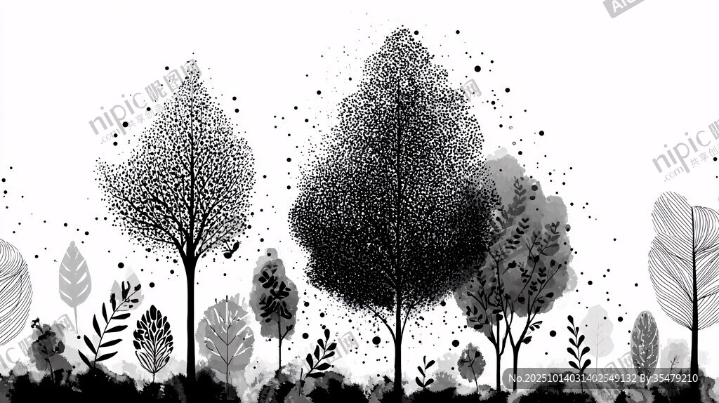 黑白森林插畫