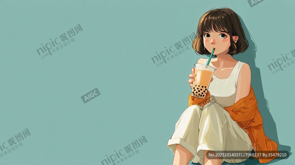 少女愜意喝珍珠奶茶