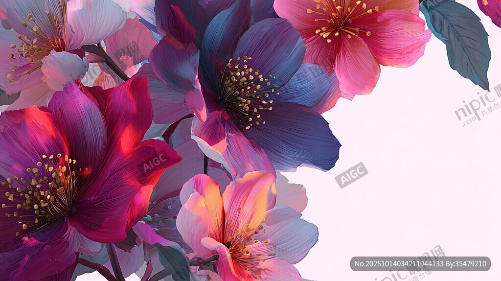 夢幻多彩花卉綻放畫面