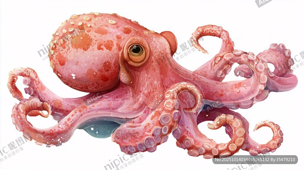 可愛(ài)粉色章魚(yú)插畫(huà)