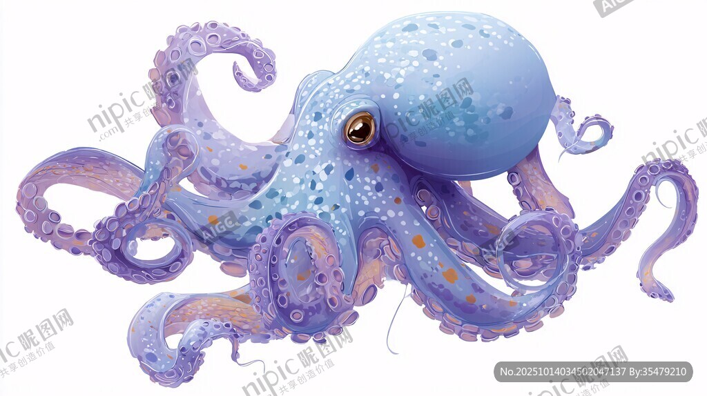 夢幻藍紫章魚插畫