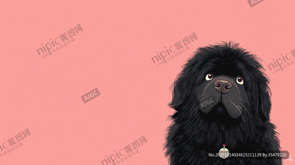 黑毛萌犬粉色背景下的凝視