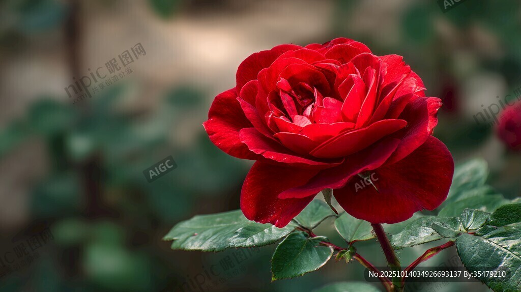嬌艷紅玫瑰綻放于綠葉間