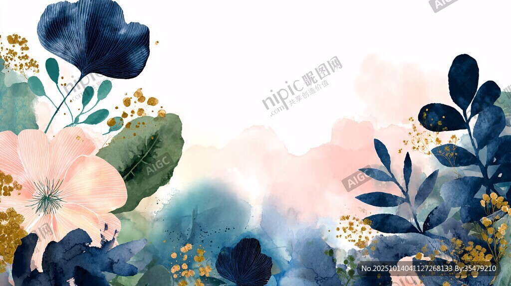 水彩花卉邊框背景圖
