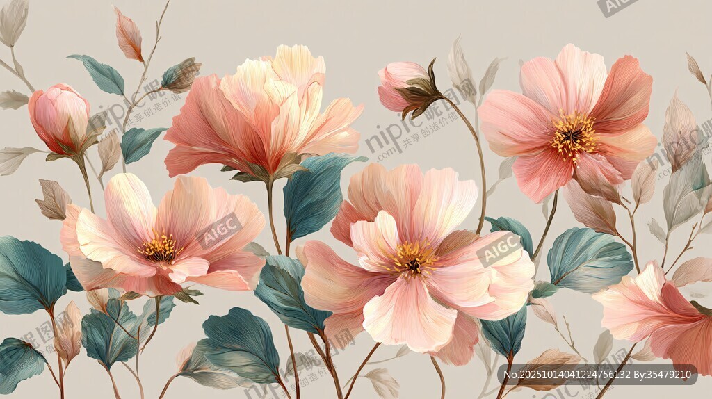 粉色花卉浪漫藝術(shù)插畫