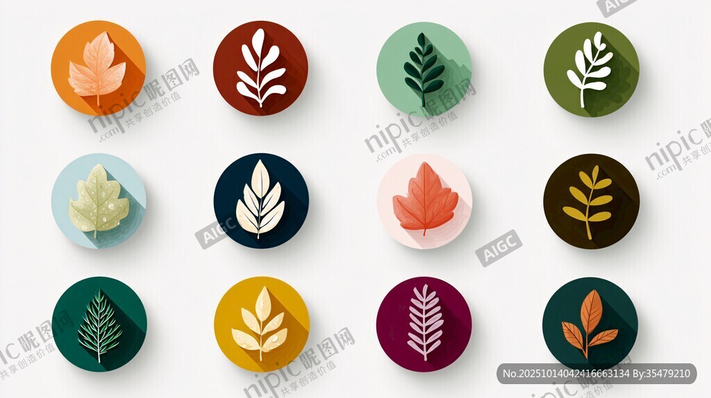 多彩葉形圖標(biāo)集合