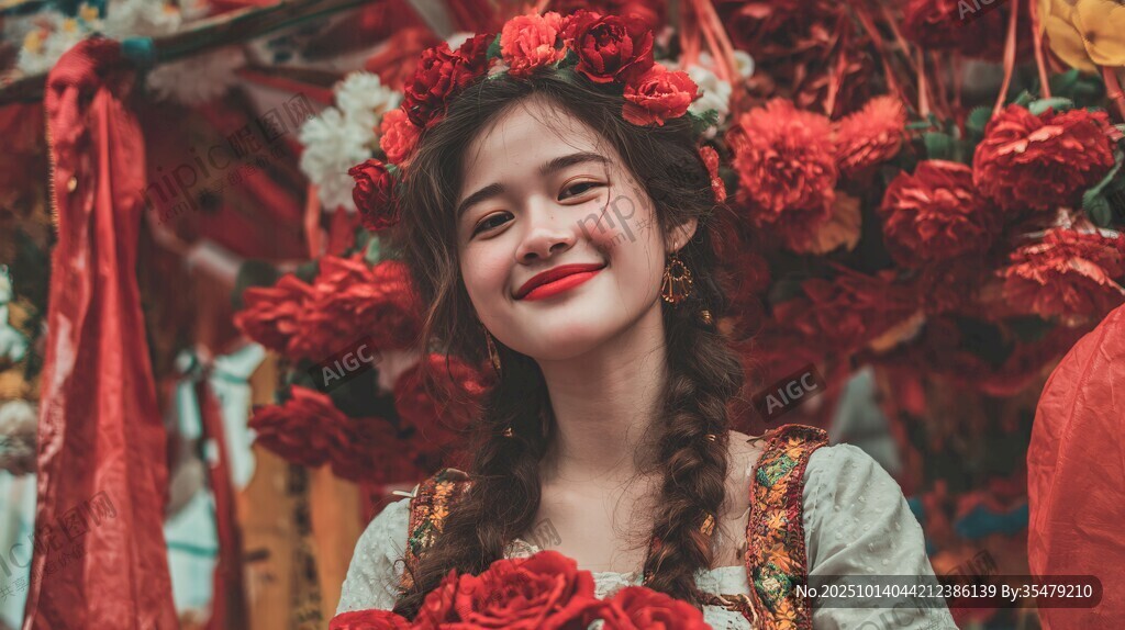 花飾少女的燦爛笑顏