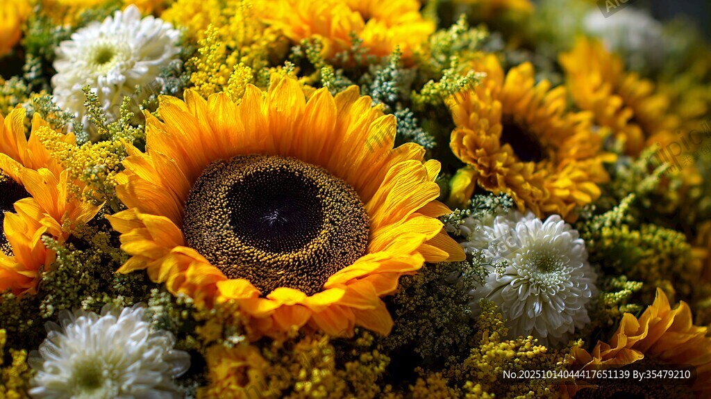 向日葵與白花的絢爛組合