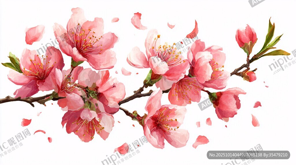 粉嫩桃花枝 花瓣輕飄落