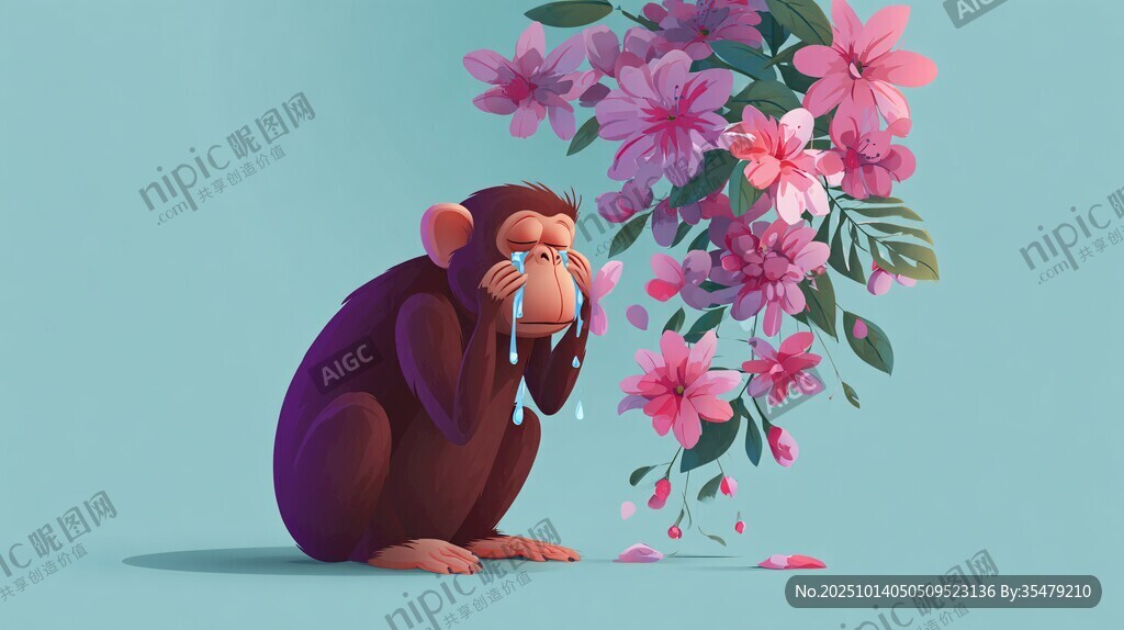 猴子嗅花香的溫馨瞬間