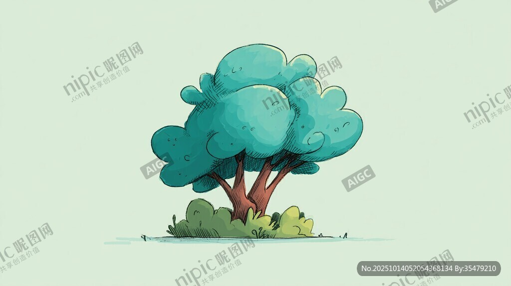 卡通風(fēng)格的翠綠樹木插畫