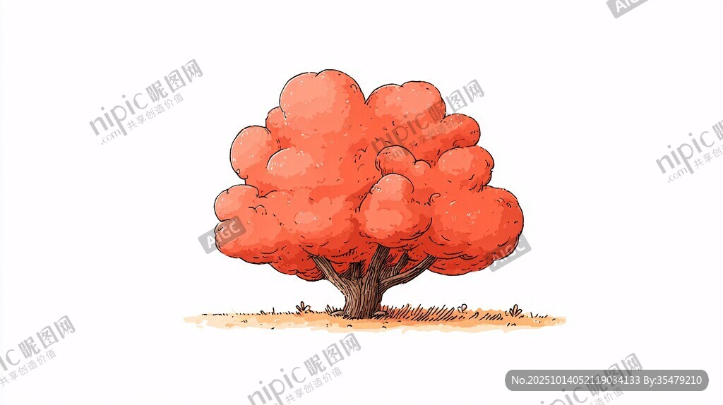 橙紅大樹(shù)插畫(huà)
