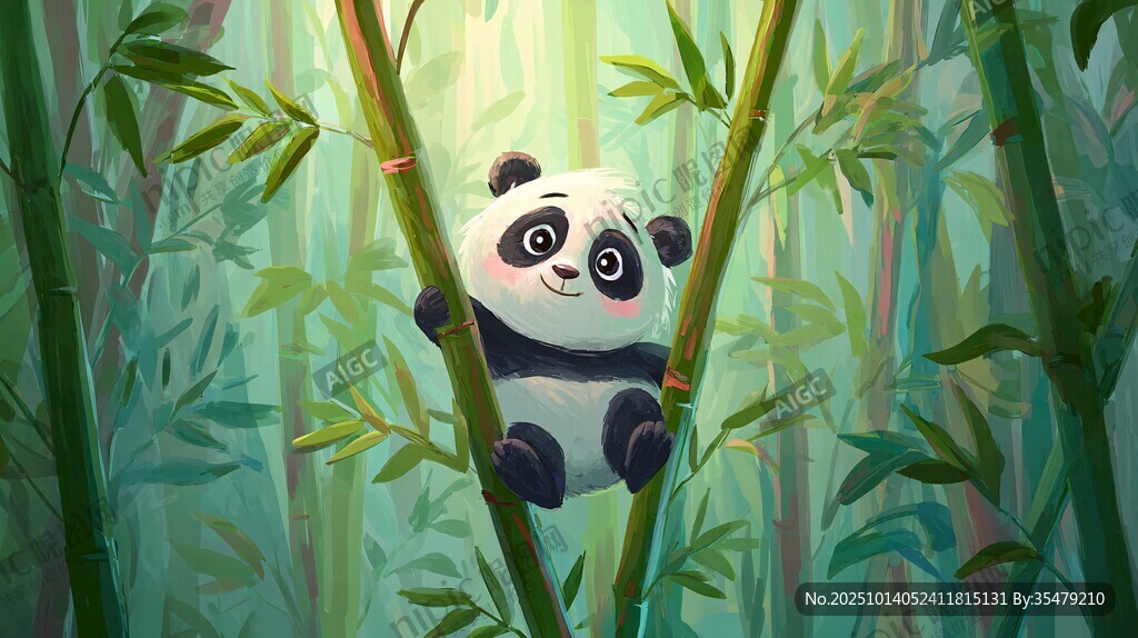 熊貓竹林嬉戲圖