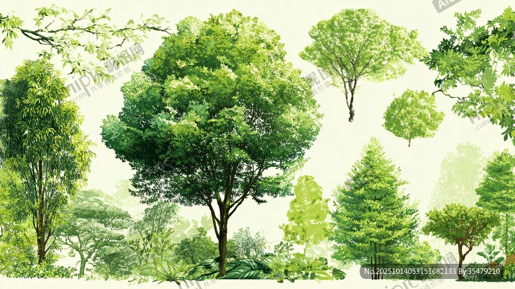 多樣綠樹插畫素材集