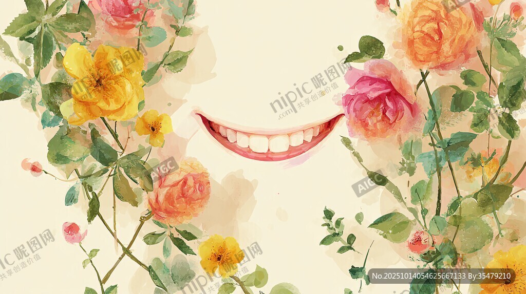 花簇?fù)硐碌臓N爛微笑