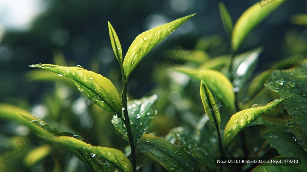 帶露新綠茶葉生機盎然