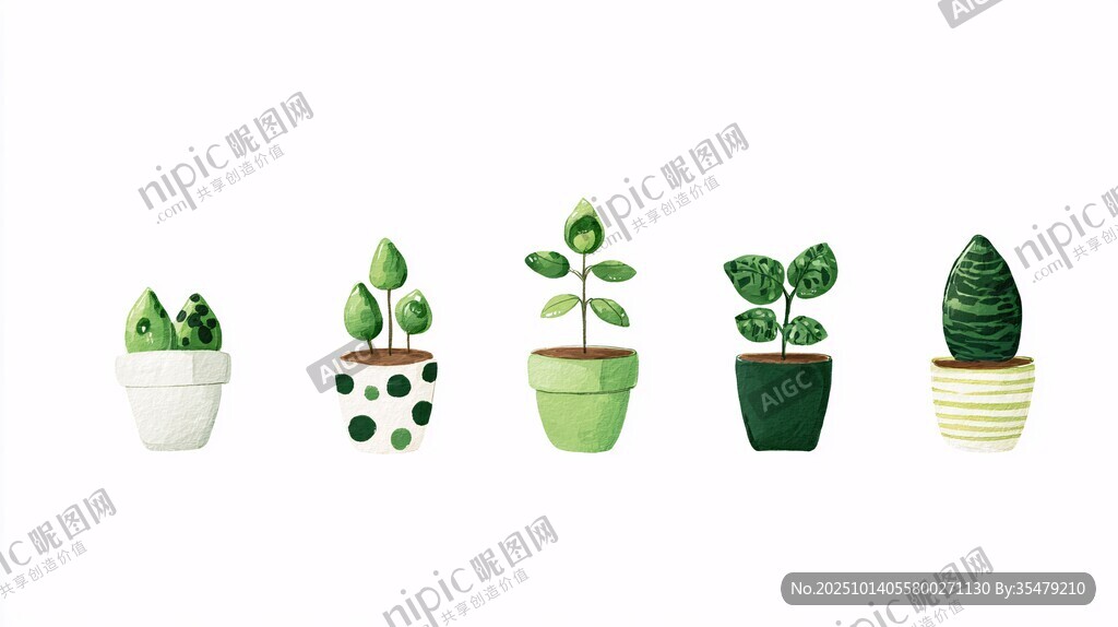 可愛盆栽插畫 清新小綠植