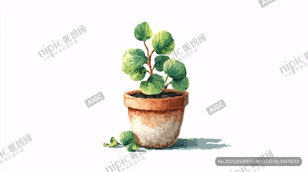 水彩風(fēng)盆栽綠植插畫