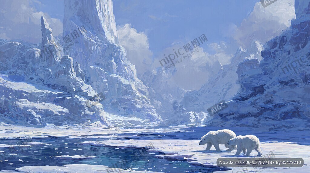 極地冰雪世界中的北極熊