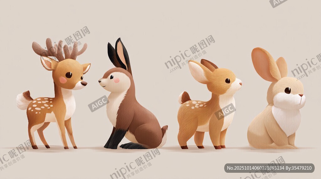 可愛(ài)小鹿與兔子的萌趣組合