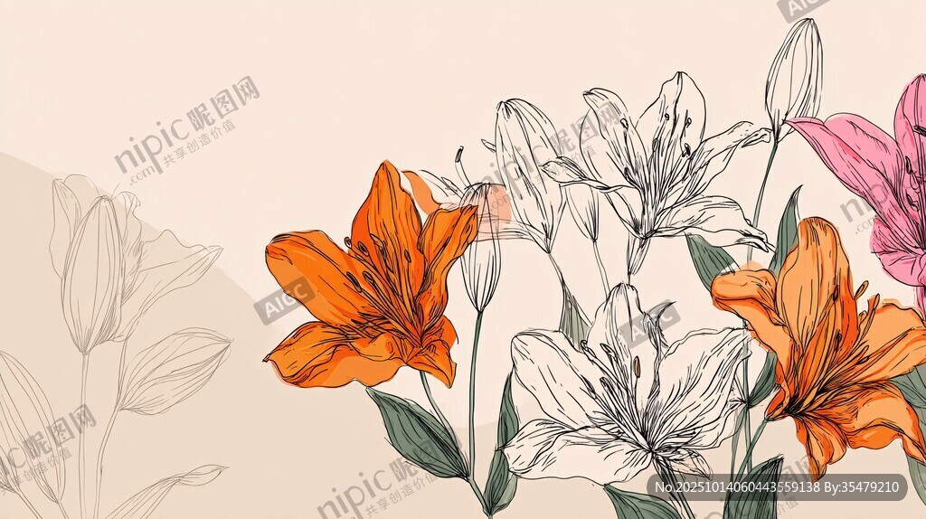 多彩手繪百合花插畫(huà)