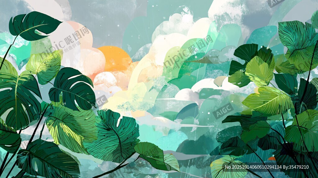 夏日綠植間的夢(mèng)幻天空